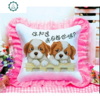 十字绣抱枕新款印花情侣爱情两只小狗靠垫一对单个可爱卡通动漫 封后 蓝色小狗一个