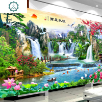 蒙娜丽莎十字绣流水生财2019新款线绣客厅山水画大幅风景满绣2米 封后 印花大格4股绣[丝线]180*90cm