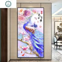 封后(FENGHOU)钻石画2019新款绣5D客厅满钻孔雀点粘贴砖玄关粘贴十字绣竖版小幅 [满钻]100x190cm送工