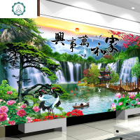 迎客松十字绣手工自己绣2020新款客厅大幅山水流水生财 封后 大格四股绣180*90厘米优质棉线