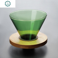 手冲咖啡过滤杯彩色耐热玻璃滤纸杯 原木底座滴漏过滤器具 封后 3-4人份三孔滤杯(黄色)