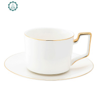 欧式轻奢宫廷描金边咖啡杯碟套装陶瓷家用下午茶具咖啡器具配杯架 封后 婚纱白4人套装(送勺)
