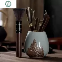 茶道6君子养壶笔茶刀茶勺普洱刀茶刀茶道六君子套装功夫茶具配件h 封后 霁红海浪六君子套装+霁红大号海浪茶叶罐