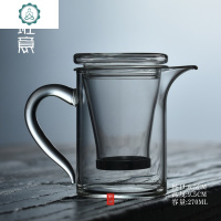 玻璃加厚公道杯带茶漏功夫茶具茶海圆形公杯过滤茶器 封后 鑫茶香(时间漏斗—绿光把)