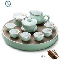 潮汕功夫茶具套装家用小套景德镇茶盘茶壶盖碗茶杯整套陶瓷茶船 封后 手绘荷花套装(传统潮汕小号杯)