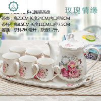 景德镇欧式茶壶带托盘现代家用茶具陶瓷茶杯套装简约结婚送礼 封后 红玫瑰A款 8件