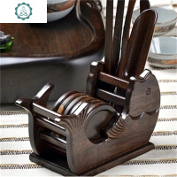 黑檀木茶道六君子 功夫茶具实木茶盘配件双鱼圆杯垫茶道零配 封后 黑檀木珐琅彩莲茶道六君子+茶韵茶巾