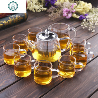 透明玻璃茶具套装小套功夫茶杯客厅茶壶泡茶器家用办公室会客 封后 11俊逸壶锤纹杯+中平板茶盘 10件