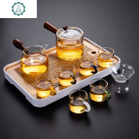 红茶玻璃茶具套装家用客厅会客功夫茶杯茶盘小套过滤泡茶壶器日式 封后 亮彩壶/琥珀金(六双层杯)套装—长方(琴韵)密胺/白