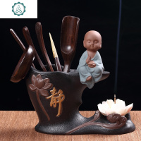 封后创意紫砂黑檀木茶道六君子套装茶具配件组合功夫茶具组合茶盘 封后 静坐莲花(冥想小僧绿)六君子配茶滤