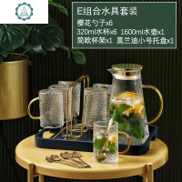 封后(FENGHOU)家用轻奢水杯套装玻璃水壶北欧冷水壶水具客厅茶杯茶具杯子玻璃杯 封 金把锤纹[一壶6杯6勺]+金欧式