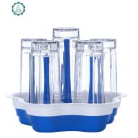 家用玻璃水杯套装透明耐热茶杯玻璃水具套装托盘果汁饮料杯杯架 封后 6支出口3号