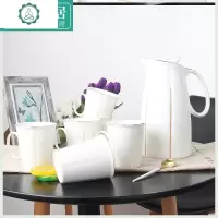 。简约陶瓷水具壶茶杯家用水杯简约客厅杯子套装陶瓷杯整套 封后 六杯+水壶+托盘(贵妃醉酒)