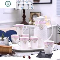 杯子家用ins 北欧风 一套陶瓷冷水壶套装欧式家用水具套装简 封后 红玫瑰之恋六杯+杯架