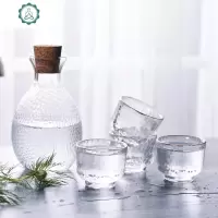 日式锤纹清酒壶套装玻璃酒果酒温酒器家用白酒一两酒杯清酒酒具 封后 金边1壶4杯1温酒器1大托盘