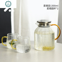 冷水壶玻璃水壶家用加厚大容量北欧创意凉水杯凉水壶套装 封后 [限量]冰凌壶1200+冰晶杯橘把*2