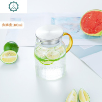 玻璃冷水壶家用耐热凉水壶凉白开水壶水杯套装大容量水瓶 封后 A183八方锤纹1100+4个冰凌把杯200
