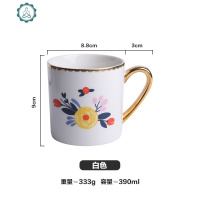 手绘描金花朵陶瓷马克杯家用水杯咖啡杯茶杯金边把手可爱水杯 封后