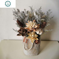 干花尤加利叶花束 棉花简约田园风小清新家居装饰摆件壁挂 玫瑰花 封后 皇冠10支+配草+手提花篮 干花包