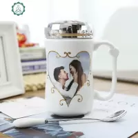 创意DIY定制照片随手杯马克杯子陶瓷杯情侣水杯非变色杯带盖送勺 封后