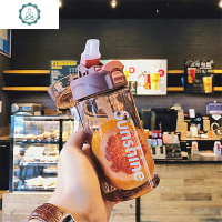 韩版清新运动字母吸管塑料杯男女防摔可爱创意ins便携随手水杯子 封后