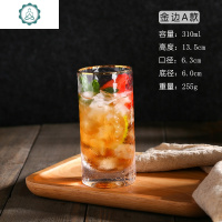 ins日式创意金边锤目纹玻璃水杯 泡茶杯牛奶冷饮果汁鸡尾杯 封后 金边B款玻璃杯