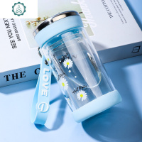 双层玻璃杯男女士水杯小雏菊杯子隔热带过滤网小清新杯家用泡茶杯 封后 苹果绿280ml