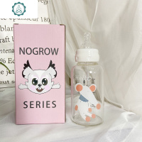 韩国创意可爱水杯奶嘴吸管玻璃杯女便携随手成人奶瓶水瓶学生杯子 封后 小眼睛奶嘴杯(透明)+红色杯套可背