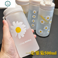小雏菊带吸管的水杯少女网红创意潮流可爱磨砂玻璃杯便携个性杯子 封后 四朵雏菊500ml[带杯套+吸管]