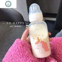 可爱卡通独角兽创意水杯子成人奶瓶吸管玻璃杯少女心学生超萌韩版 封后 PIG猪