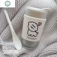 杏色&奶白!小羊咖啡玻璃杯水杯简约可爱日系学生带搅拌勺不烫手 封后 围巾小羊奶杏色