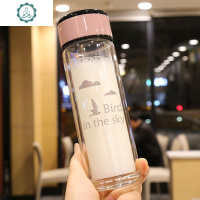 简约玻璃杯子便携ins水杯少女学生双层清新隔热可爱个性创意潮流 封后 B款330ml豆豆先生粉猪玻璃杯7B4