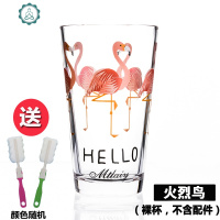 网红水杯火烈鸟创意ins果汁杯子便携家用玻璃杯女简约清新随手杯 封后 刻度涂鸦(另一个备注配件需另外购买