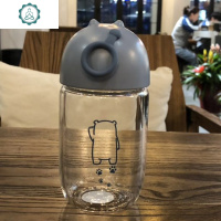 耐热玻璃杯防漏可爱水杯情侣便携商务茶杯子小巧男女茶杯韩版清新 封后 蓝色300mlF413