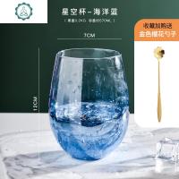 ins网红创意简约风电镀玻璃水杯早餐牛奶奶茶杯子 封后 星空杯-海洋蓝(送樱花勺)