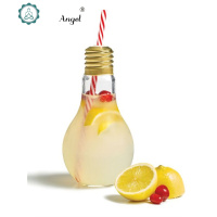 个性灯泡瓶果汁奶茶玻璃杯家用吸管水杯随手杯创意可爱奶茶瓶 封后 500ml加不锈钢弯管