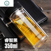 双层玻璃杯男便携水杯带盖茶杯耐热定制印字过滤杯子大容量500ml 封后 500ml黑色