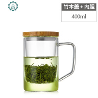 男士玻璃杯带把带盖茶水分离过滤泡茶水杯办公室花茶绿茶杯 封后 绅士杯竹木盖(无内胆)