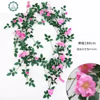 仿真花植物假花藤条装饰花空调管道遮挡缠绕假花藤玫瑰花绿叶藤蔓 封后 新款铁丝角玫藤-红色仿真植物