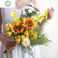 向日葵仿真花束摆设花瓶家居客厅大号落地假花装饰品插花艺摆设件 封后 灰色瓶+向日葵跳舞兰仿真植物