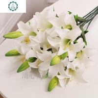 仿真手感香水百合永生假花艺客厅餐桌摆设落地花瓶装饰插花束套装 封后 浅粉色胶片百合2花1蕾3支不含瓶仿真植物