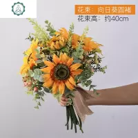 防真向日葵手捧花仿真花花束假花客厅插花摆件家居装饰餐桌摆设花 封后 套餐:向日葵玫白+上卡铜环玻璃大号仿真植物