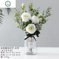 北欧假花仿真玫瑰花束客厅餐桌摆设花装饰花尤加利叶仿真花束摆件 封后 轻奢金浅粉玫瑰套装-大号仿真植物