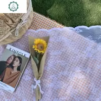 ins野餐向日葵假花仿真花束塑料花装饰品摆件手捧花写真花束 封后 1支向日葵+牛皮纸+蕾丝仿真植物