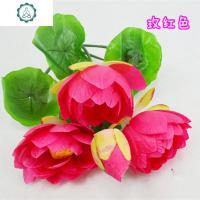 仿真荷花 假花7色 绢花 睡莲 莲花插花 供佛鱼缸装饰 封后 玫红色单支仿真植物