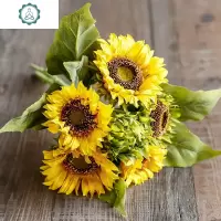 复古把束六头向日葵客厅仿真花假花装饰花太阳花插花摆件 封后 3把向日葵+草编花篮仿真植物