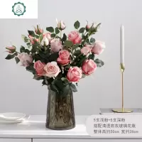玫瑰花假花仿真花客厅餐桌装饰插花花束家居摆设花艺轻奢摆件摆花 封后 3支浅粉3支深粉仿真植物
