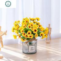 向日葵仿真花假花迷你小号雏菊花束带花瓶拍照客厅摆件设室内装饰 封后 5叉扶郎菊白色仿真植物