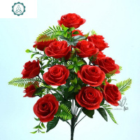 新款仿真花卉玫瑰装饰工程园艺插花绢花假花塑料花 封后 夕阳红仿真植物