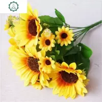 仿真向日葵花束绢花假花塑料花单支太阳花家居装饰客厅餐桌小摆件 封后 3支7头向日葵仿真植物